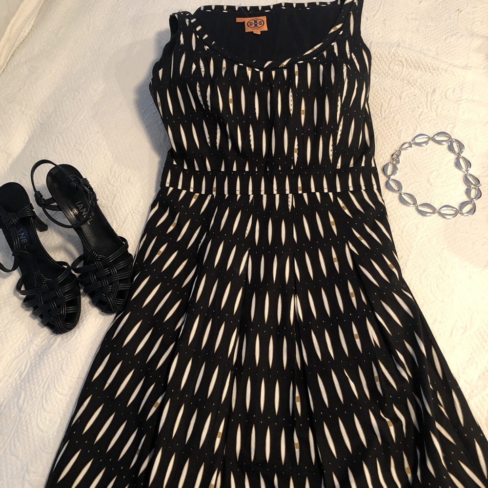 Tory Burch detailed black African print dress